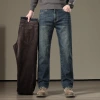 High-end fleece and thickened jeans, loose straight-leg men's autumn and winter pants, stretch middle-aged new winter warm dad pants details Picture
